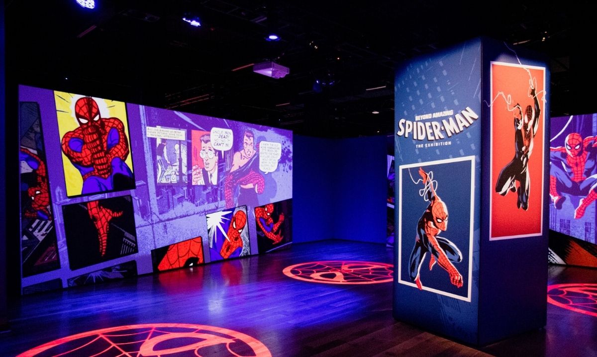 Comic book art and interactive display at Marvel's Spider-Man: Beyond Amazing – The Exhibition at MSI in Chicago
